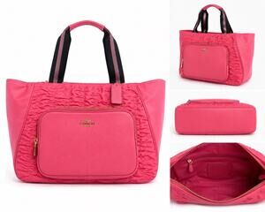 Coach Pink Nylon & Pebbled Leather Tote Bag